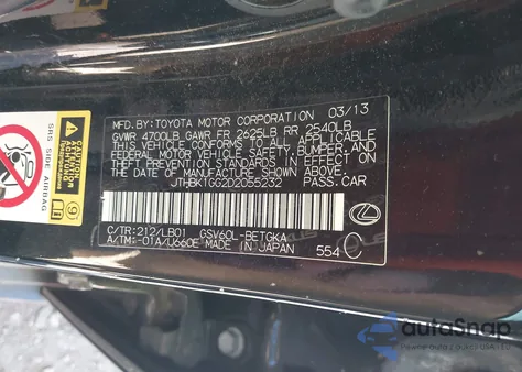 2013 Lexus Es 350 from USA, damaged, VIN JTHBK1GG2D2055232